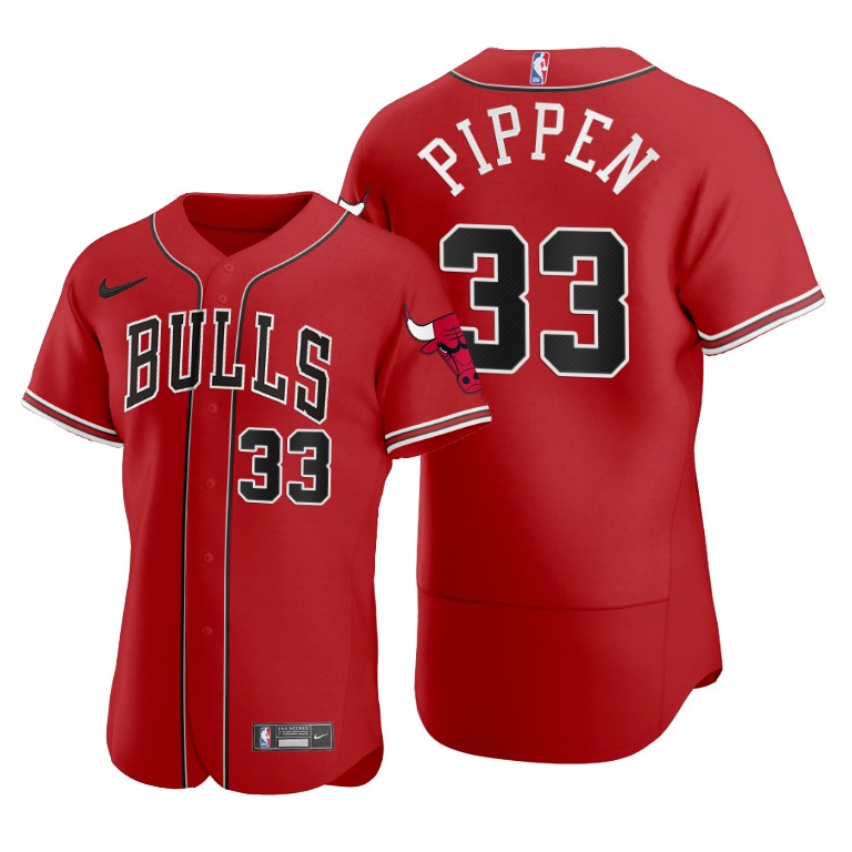 Men's Chicago Bulls #33 Scottie Pippen 2020 Red NBA X MLB Crossover Edition Stitched Jersey